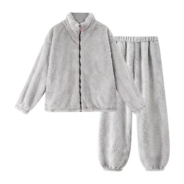 顶瓜瓜 珊瑚绒加绒加厚保暖纯色简约风休闲家居服睡衣套装 男款