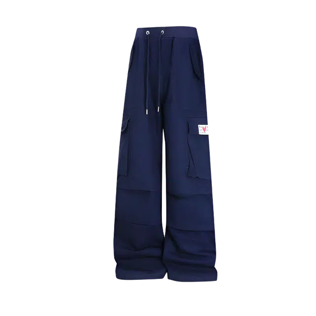 笔杏 高街潮牌蓝色格纹工装裤抽身高腰多口袋阔腿裤小众设计感街头风宽松直筒裤版型随性又显腿长休闲裤 男女同款