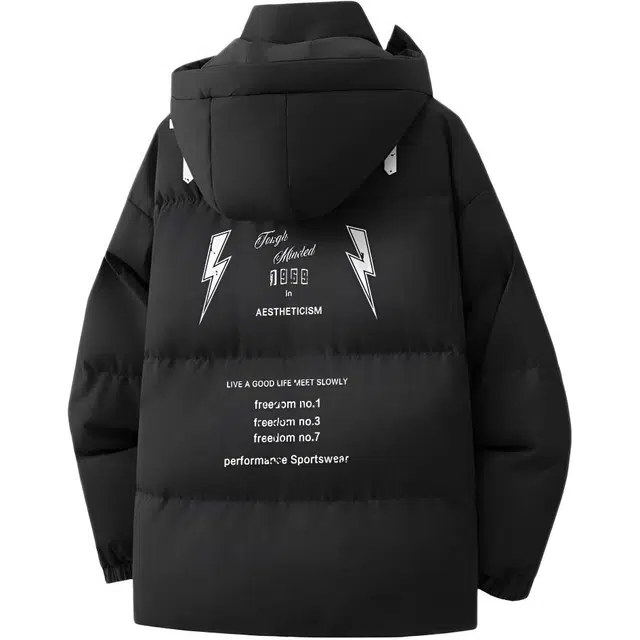 图兰朵 美式复古字母印花潮流拼接假两件舒适宽松百搭保暖外套棉服 男女同款