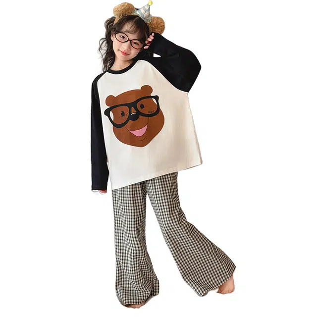 黑恐龙家居服套装 小熊睡裤女孩