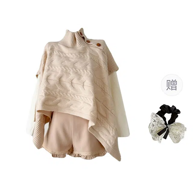 涂诗菲 韩版百搭复古氛围感时尚气质高级感舒适显瘦通勤不规则斗篷休闲套装 女款