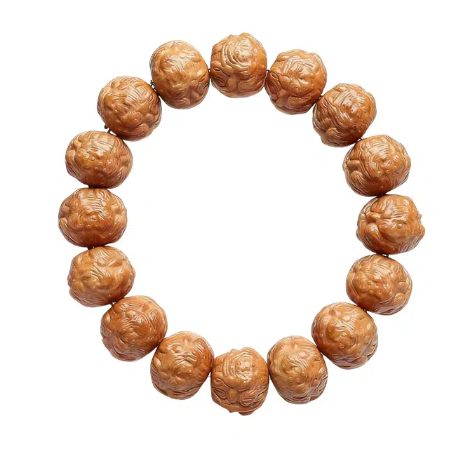 子婳 招财纳福平安顺逐国潮中式复古文艺风精致雕金蟾蟾王核雕单圈文玩盘玩手饰 猴头核桃 手串 男女同款情侣款