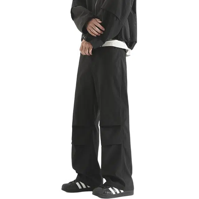 协协乐 山系户外机能风美式潮牌秋冬季高街宽松直筒垂坠感褶皱氛围感青少年弹力抽绳痞帅百搭运动长裤休闲裤 男款