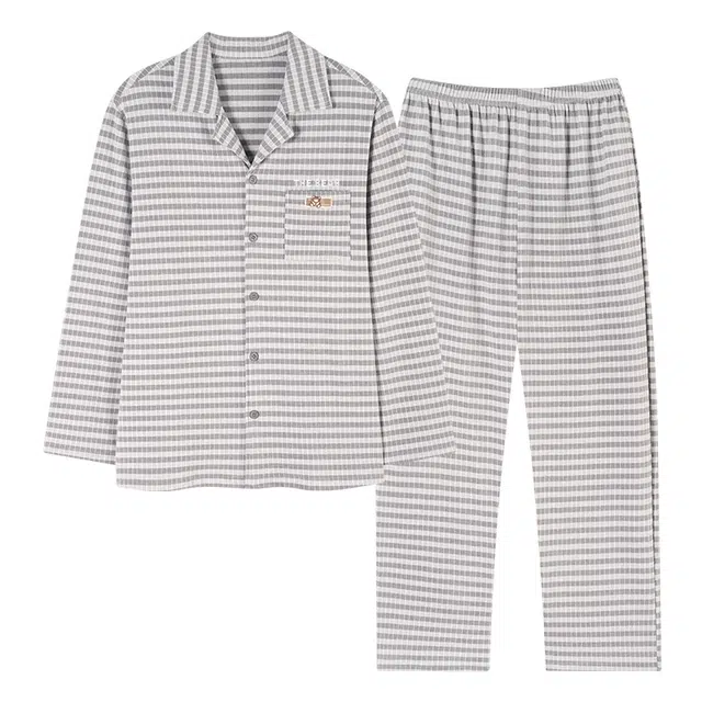 宜而爽 男士德绒黑科技舒适透气时尚百搭休闲长袖条纹复古保暖套装 男款