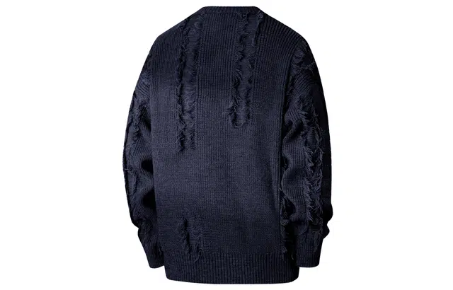 大卫贝肯 美式复古破洞秋冬流苏字母印花针织小众穿搭慵懒休闲宽松设计感高级感圆领落肩套头长袖毛衣 男女同款