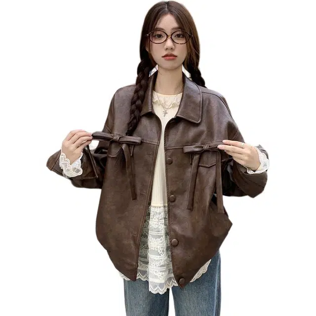 小卷要加油 美式复古气质高级感外套女春秋酷辣妹百搭机车服夹克上衣皮衣 女款