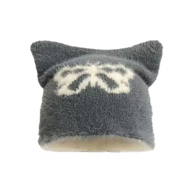 恩僾德 萌趣猫星人小众可爱猫耳星星毛线套头帽保暖毛绒包头帽 聚酯纤维 绒线帽 男女同款情侣款