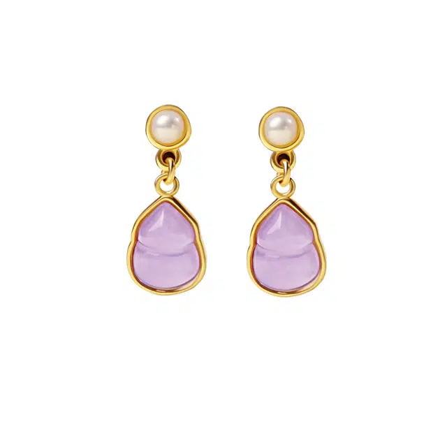 茂琼 紫气东来万事顺遂好运连连新中式古风耳饰简约设计饰品葫芦纯银耳饰紫色时尚百搭高级首饰品耳饰 紫水晶 耳钉 女款