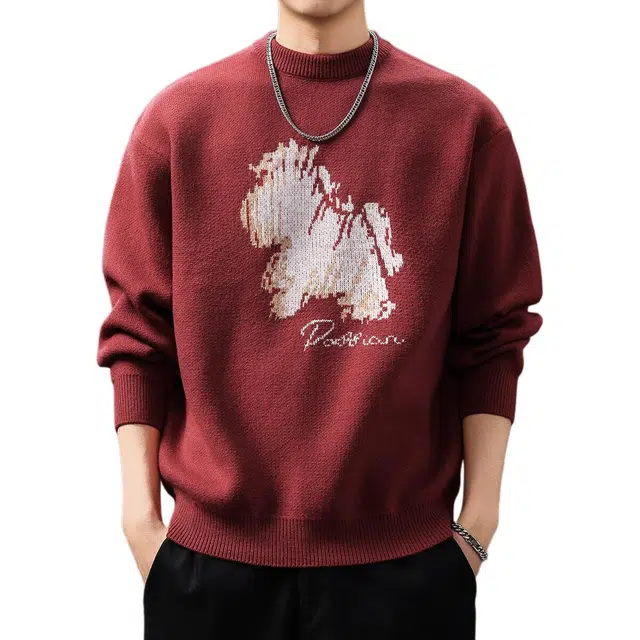贵色 圆领套头提花美式复古潮流百搭休闲针织衫 男女同款