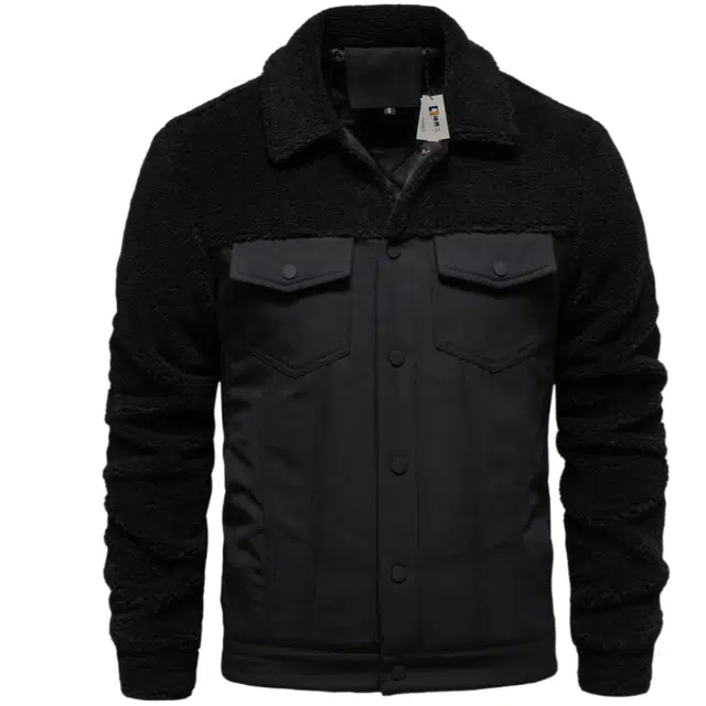 地界二 拼接休闲高品质羊羔毛棉服 男款