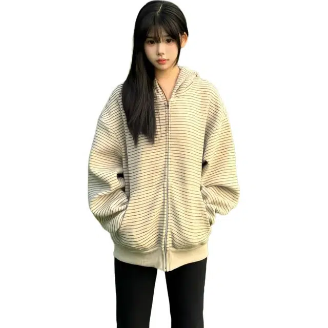 黑马漫画 条纹连帽美式复古韩系高级感痞帅上衣卫衣外套 男女同款