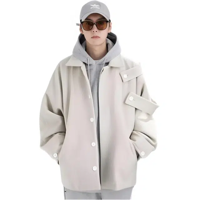 木木兔 潮牌美式高街男生穿搭长袖春秋外穿潮流百搭男士秋冬衣服国潮休闲开衫痞帅毛呢外套夹克 男女同款