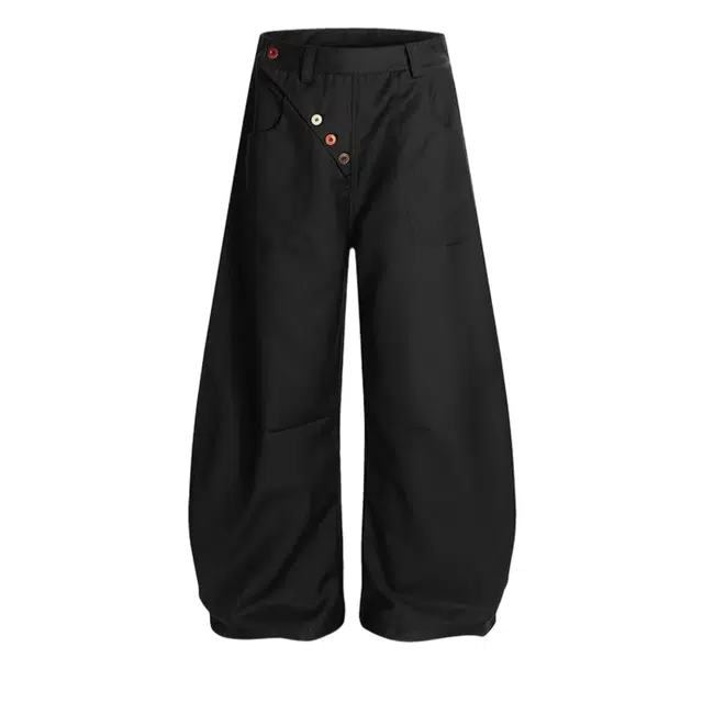 轻迎 复古老钱风彩色扣子休闲阔腿弯刀裤 西装裤 男款