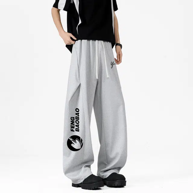 一人之下 美式复古褶皱伞兵拼接腰柳叶弯刀微喇直筒垂感斜切手写签名品牌字母卡通联名图案百搭宽松亲肤舒适慵懒日常学院风休闲裤 男女同款