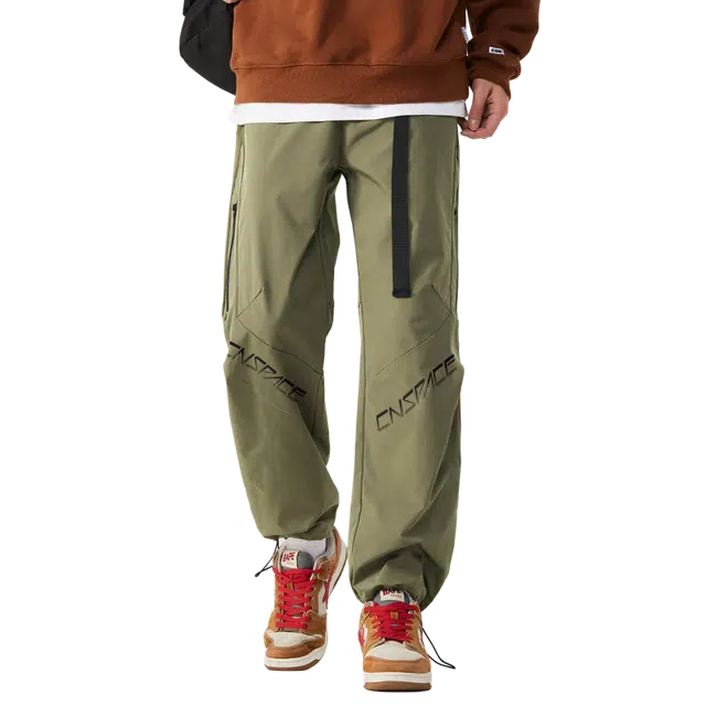 中国航天 结构拼接字母纯色基础款潮流简约百搭舒适防泼水中腰日常通勤街头痞帅显瘦宽松阔腿垂感拖地直筒微喇休闲裤 男女同款