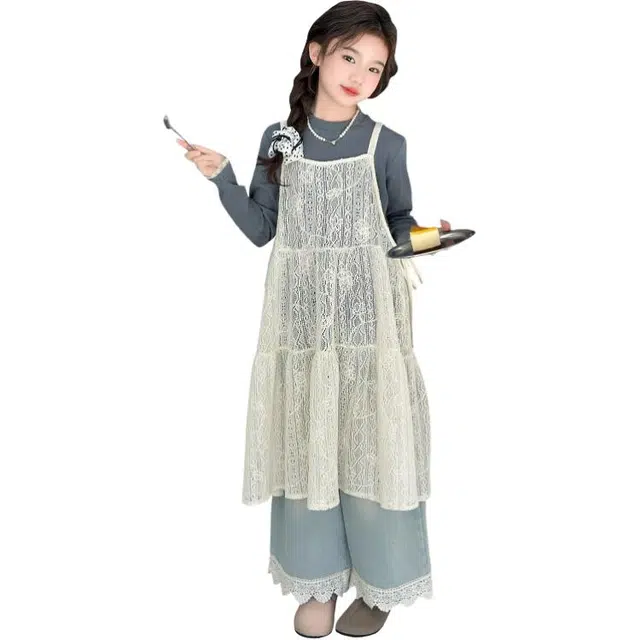 黑恐龙裙装套装 连衣裙花边牛仔裙三件套