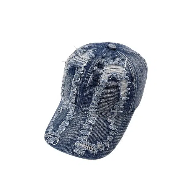 艾佳微 韩版破洞遮阳做旧牛仔休闲百搭显脸小宽檐 棉 鸭舌帽 男女同款情侣款