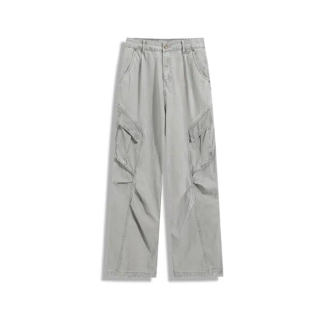 欧路得 欧路得 美式多口袋工装男女秋季潮牌宽松褶皱阔腿裤设计感伞兵裤子牛仔裤 男款
