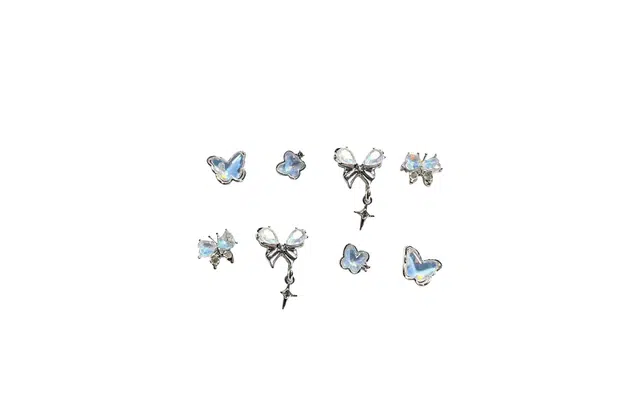 迎百宝 梦蝶蓝套装 清冷感精致小巧耳环甜美小众简约设计气质百搭蝴蝶耳饰#好运 合金 耳钉 女款