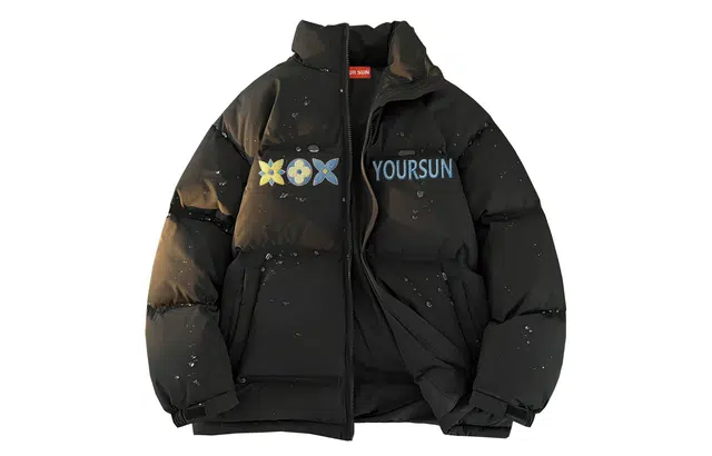 宜而爽 美式高街复古学院风仿刺绣花卉图案字母印花户外运动宽松加厚防寒保暖立领鸭绒外套日常通勤休闲百搭轻薄羽绒服 男女同款