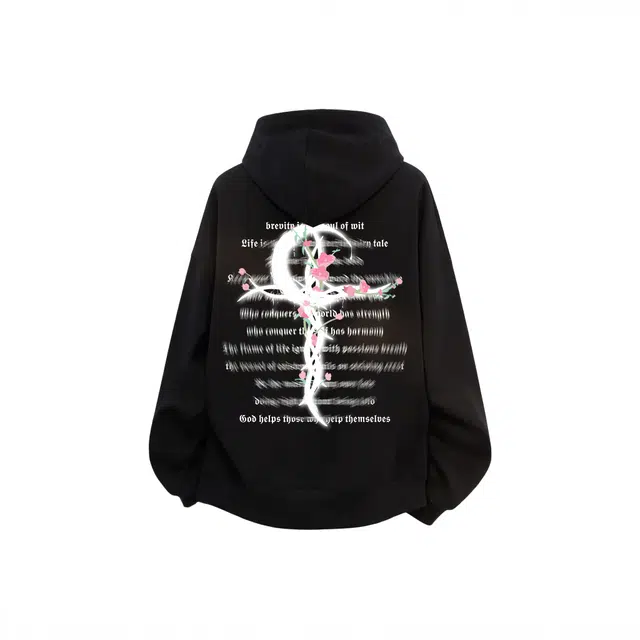 海底小纵队 美式高街百搭时尚品牌字母虚影旋转印花宽松落肩上衣休闲长袖潮牌运动舒适嘻哈学院风学生简约连帽无绳国潮卫衣 男女同款