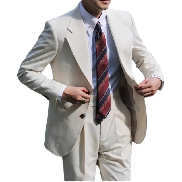 大格子与黑猫 意式那不勒斯肌理面料度假婚礼儒雅老钱风杏色修身西服外套西装 男款