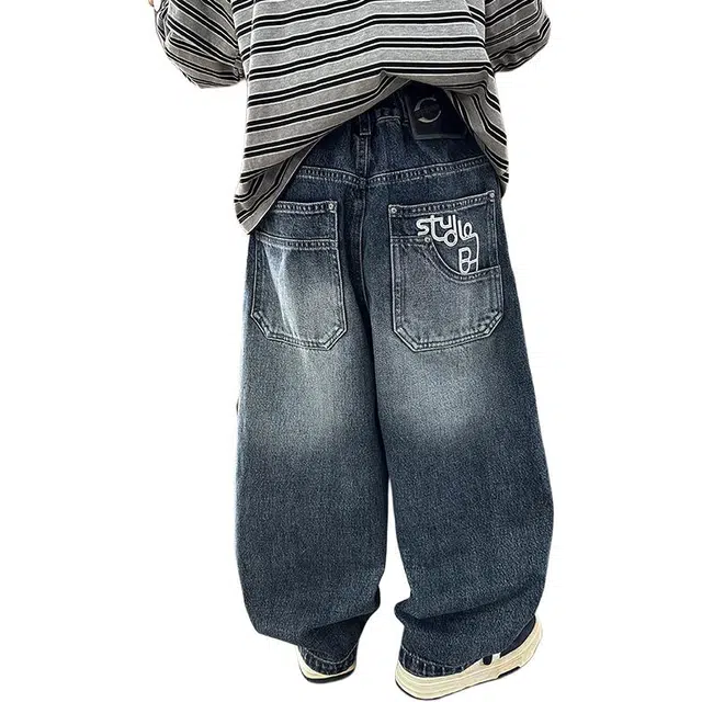 俞兆林牛仔裤 韩范潮流个性印花男童春秋冬款宽松裤子儿童时尚帅气休闲百搭舒适透气直筒