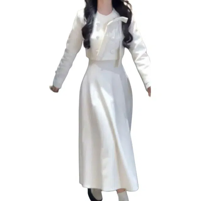 纤丝鸟 法式穿搭套装小香风时尚百搭气质优雅长袖连衣裙 女款