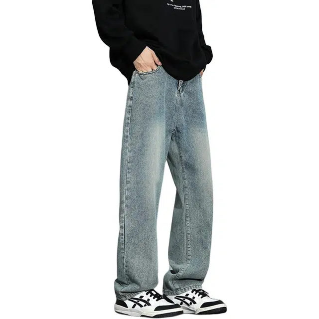 宝米卡 复古宽松直筒垂感休闲裤子男士水洗大码舒适户外运动美式阔腿长裤牛仔裤 男女同款