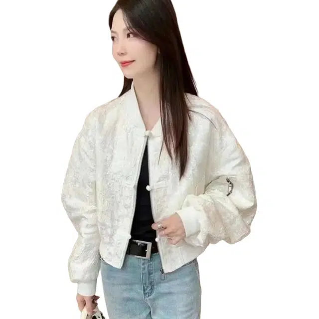 邦固依品 新中式国风盘扣短款外套女春秋款宽松时尚小个子薄款棒球服 女款