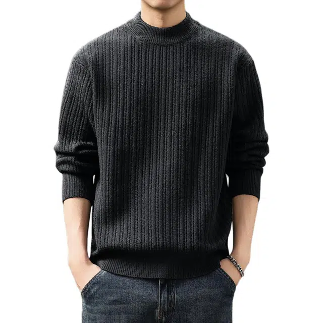 贵色 通勤圆领日系复古百搭半高领休闲厚款针织衫 男女同款