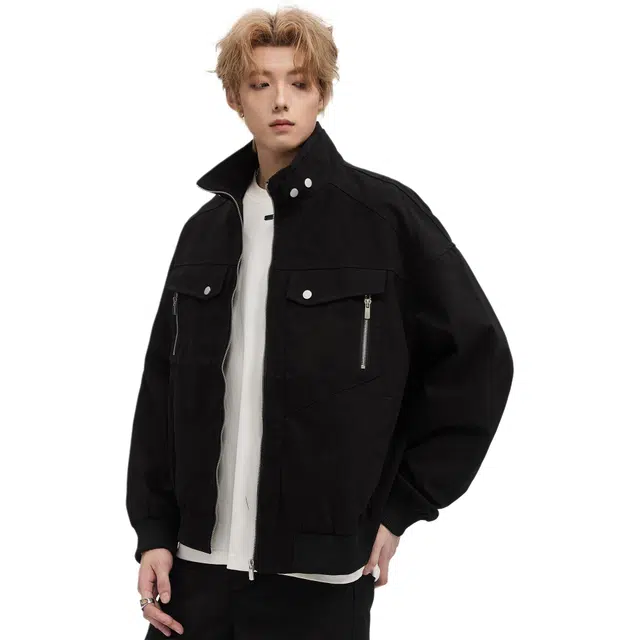 隐狼世家 立领飞行员男秋季美式潮牌工装机车服情侣短款外套夹克 男款