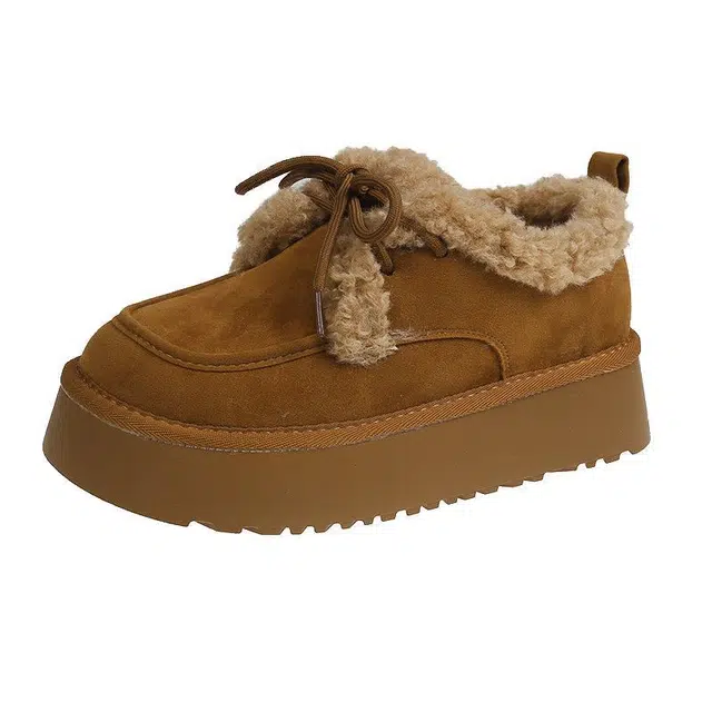 拾伍象 加厚系带保暖羊羔绒百搭勃肯鞋 复古雪地靴 女