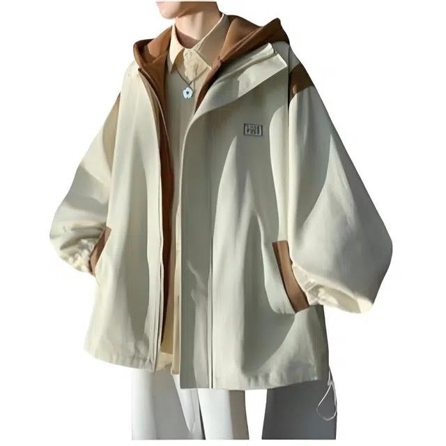 木木兔 潮牌美式高街男生穿搭长袖春秋外穿潮流百搭男士秋冬衣服国潮休闲简约假两件连帽 外套夹克 男女同款