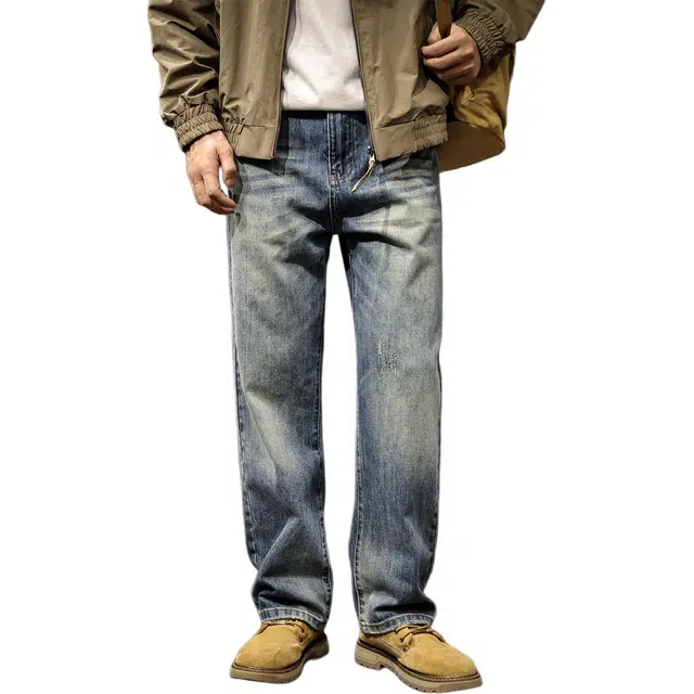 路杰邦 美式复古潮牌直筒春秋季休闲长裤牛仔裤 男款
