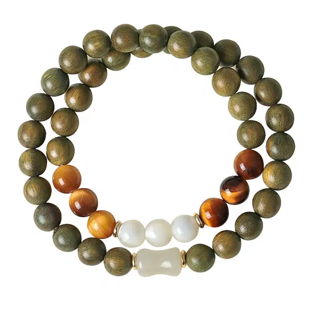 琛宬 新中式国风复古招财纳福金榜题文玩佛珠盘玩串珠#好运 绿檀 手串 男女同款情侣款