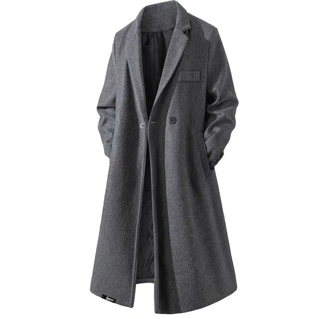 普鲁士多特蒙德  韩系秋冬慵懒风纯色基础款一粒扣中长款风衣垂感舒适保暖呢子外套英伦风高级感日常通勤穿搭落肩长袖翻领大衣 男女同款