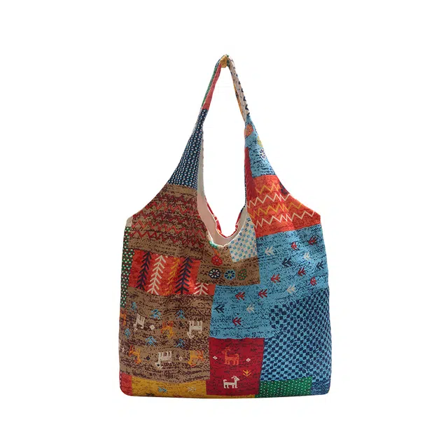 米囹 彩虹撞色视觉拼接感 逛街出游秋时光好看 女款 轻盈 拎包 大号 青少年 白色里布/黄色里布