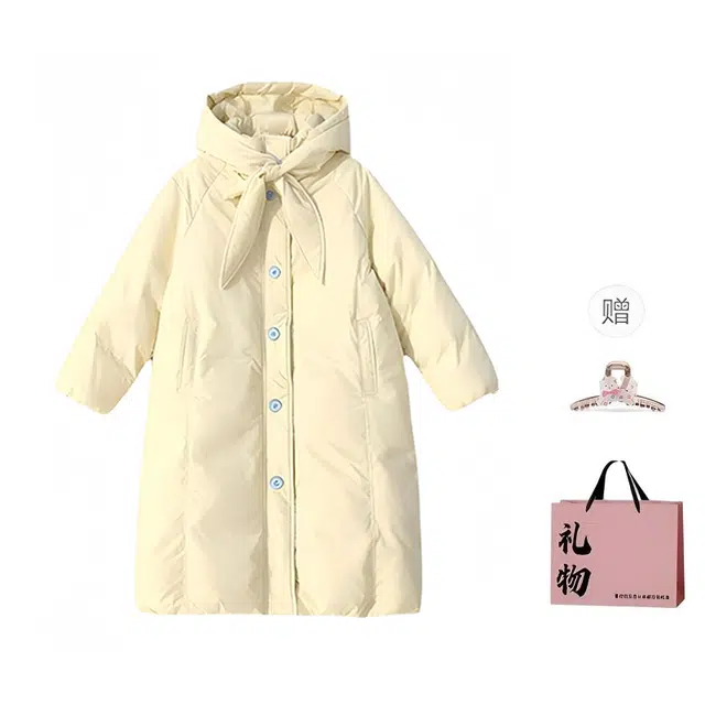 柏黛妃 浪漫优雅时尚简约舒适保暖设计加厚休闲百搭奶油风中长款宽松大甜美减龄棉袄外套棉服 女款