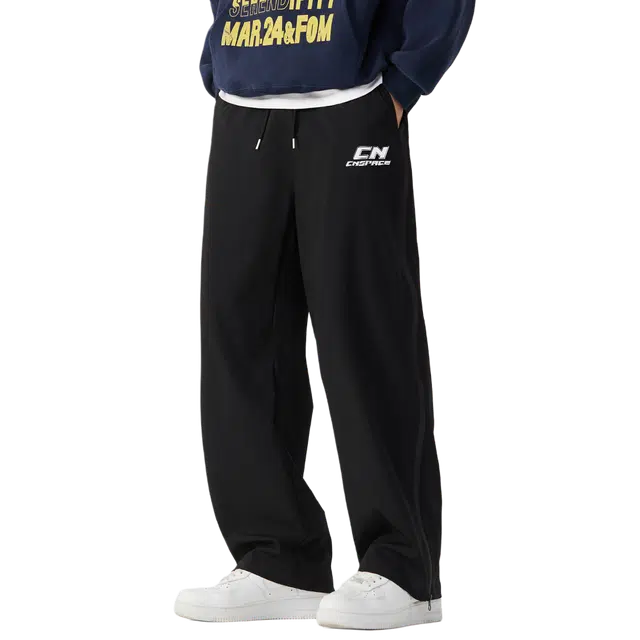 中国航天 美式潮牌纯色简约纯基础复古校园风潮流帅气松紧腰口时尚百搭直筒中腰宽松垂感运动阔腿休闲裤 男女同款