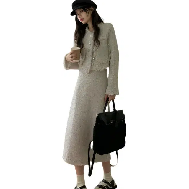 纤丝鸟 气质名媛小香风套装高腰优雅复古风格设计长袖连衣裙 女款