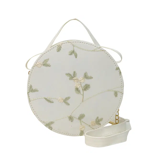 米囹 古风雅 品味刺绣风格潮好看 女孩乐趣出街别样美 女款 轻盈 斜跨包 小号 白色/黑色/粉红色/黄色/绿色