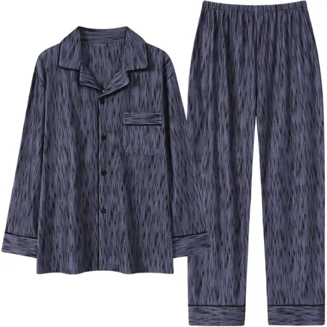 浮光岛屿 简约纯色柔软保暖舒适休闲亲肤长袖上衣可外穿家居服长裤睡衣套装 男款 礼袋装 藏青色