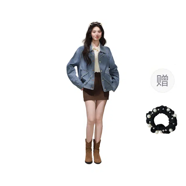 雾闪闪 慵懒风水洗牛仔外套女时尚休闲设计感小众上衣夹克 男女同款