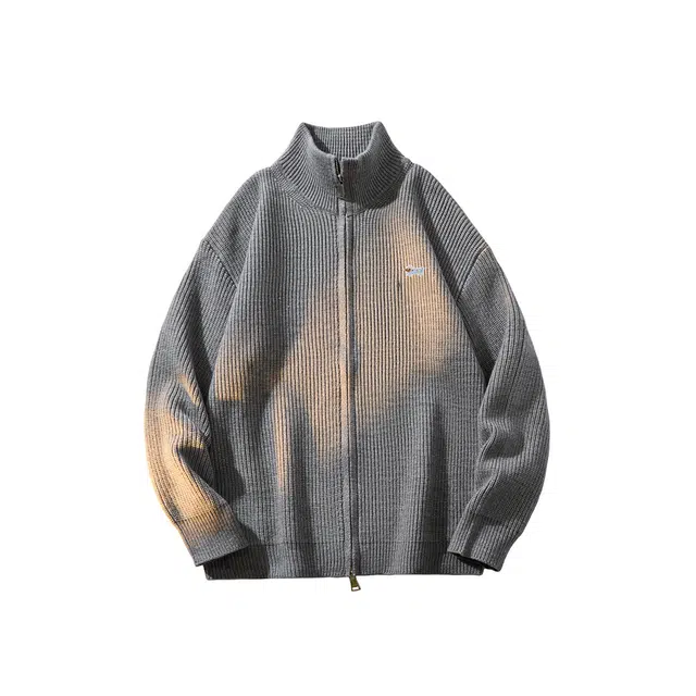 陆与山屿 小众设计感品牌街头无性别主义软糯舒适慵懒风拉链开衫立领双上衣卡通腊肠狗刺绣简约高级复古老钱风外套针织衫 男女同款