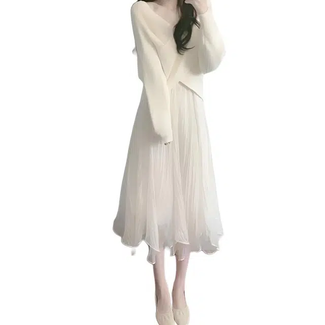 纤丝鸟 温柔风上衣小香风气质洋气裙子两件套长袖连衣裙 女款