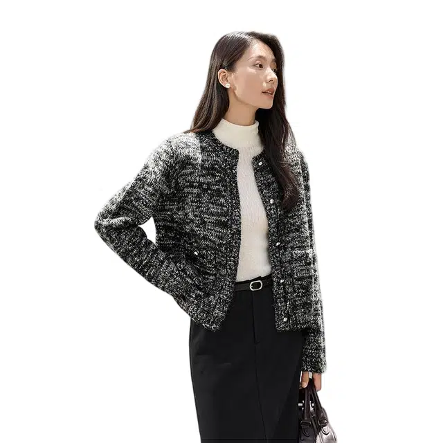 佐塞斯 高端品质轻奢高级感精致花纱小香风开衫女秋冬季短款外套针织衫 女款