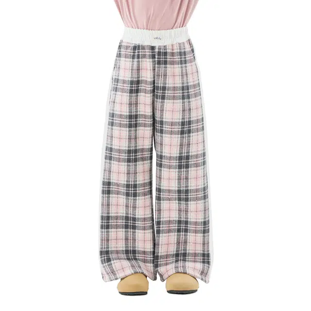 憨憨象 加绒格子甜美风阔腿长裤厚儿童运动裤 秋冬 青少年