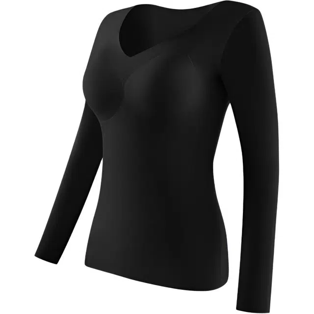 图兰朵 暖绒发热锁温打底秋衣无痕高弹隐形内搭不臃肿防静电秋冬保暖上装 女款