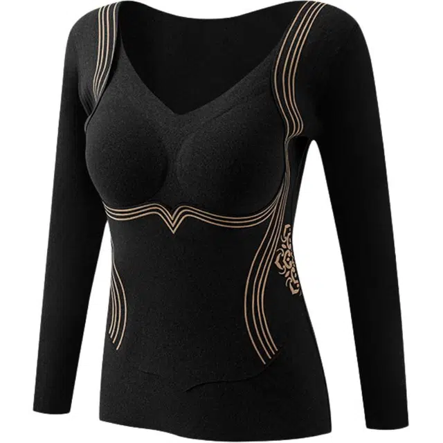 图兰朵 羊绒无痕长袖带胸垫打底衫内搭加绒加厚保暖上装 女款